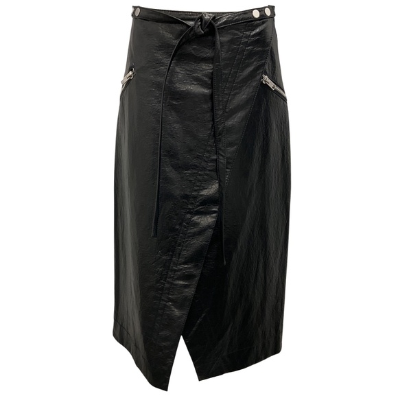 3.1 PHILLIP LIM BLACK FAUX LEATHER MOTO WRAP SKIRT - Picture 1 of 5